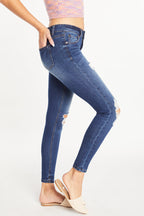 Women's distressed skinny pants jeans in dark blue, ideal for casual wear