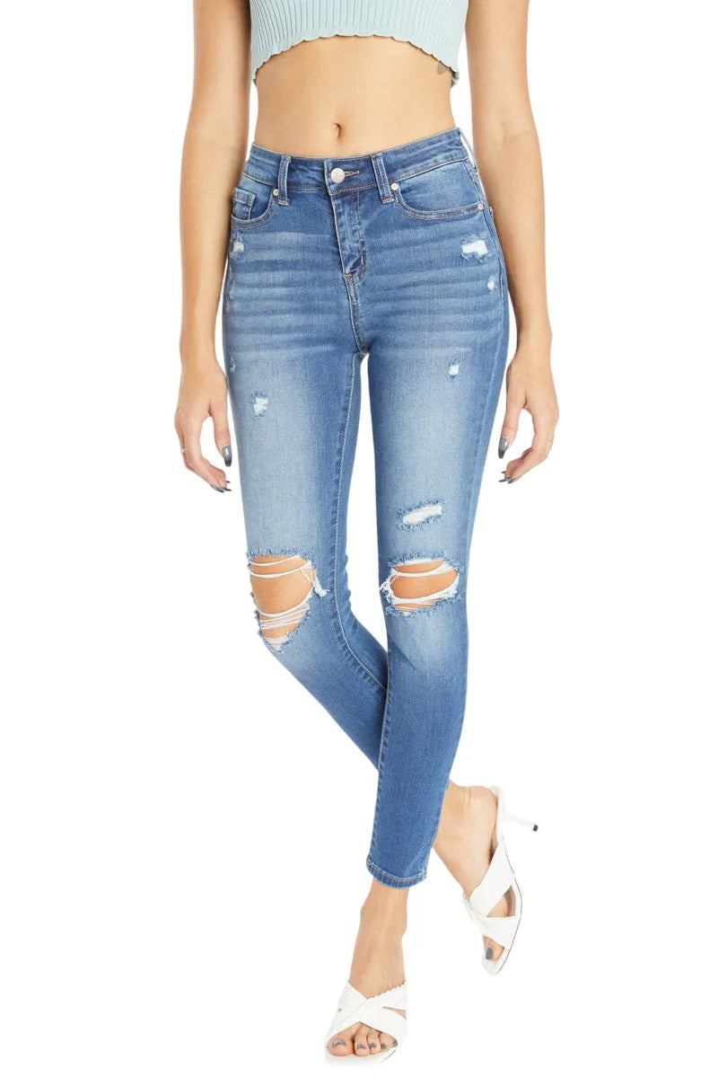 Women's distressed blue skinny pants jeans for casual wear