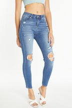Women's distressed blue skinny pants jeans for casual wear