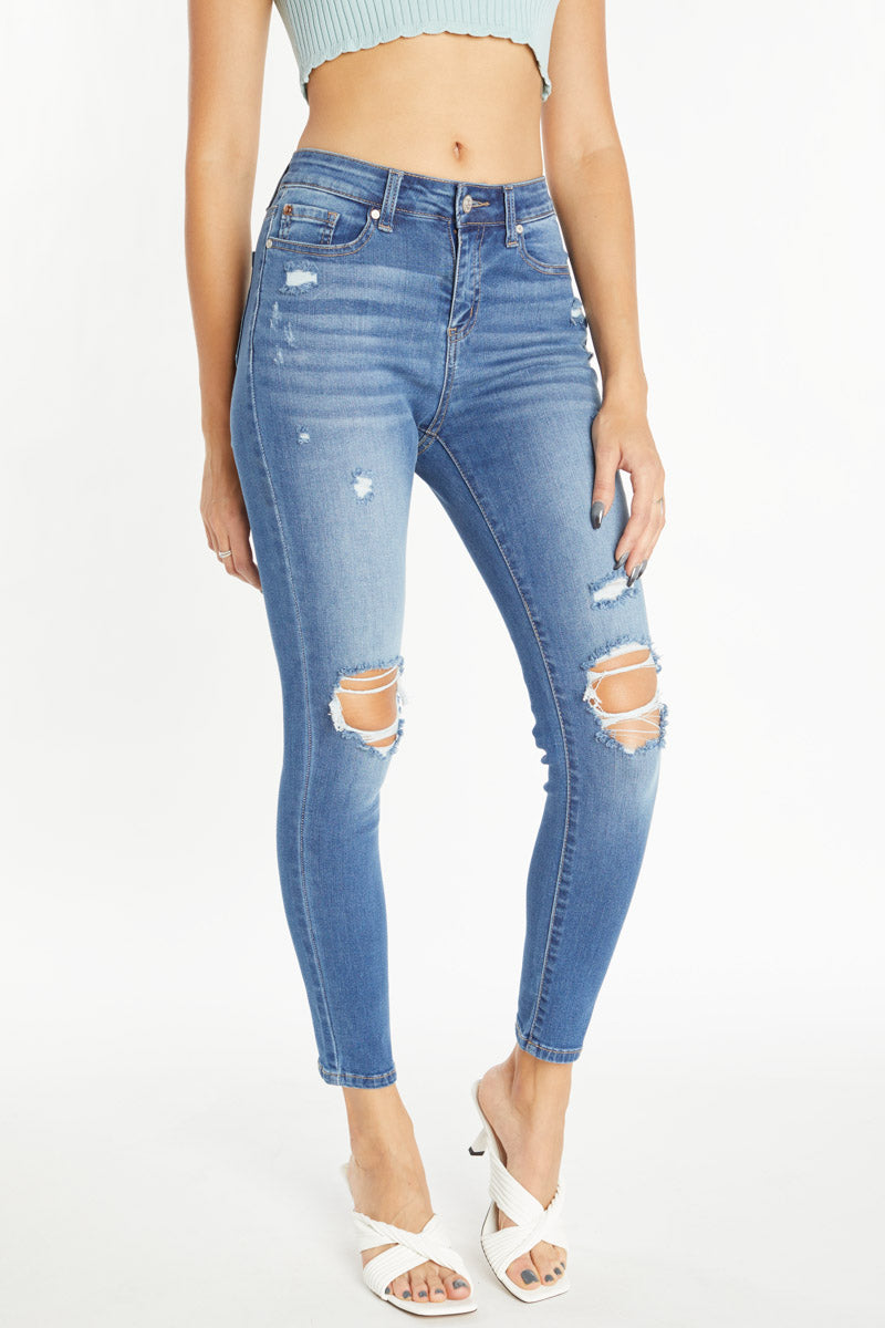 Women's distressed blue skinny pants jeans for casual wear