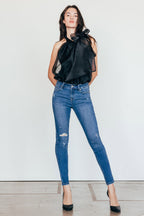 Women's dark blue skinny pants jeans for casual outings