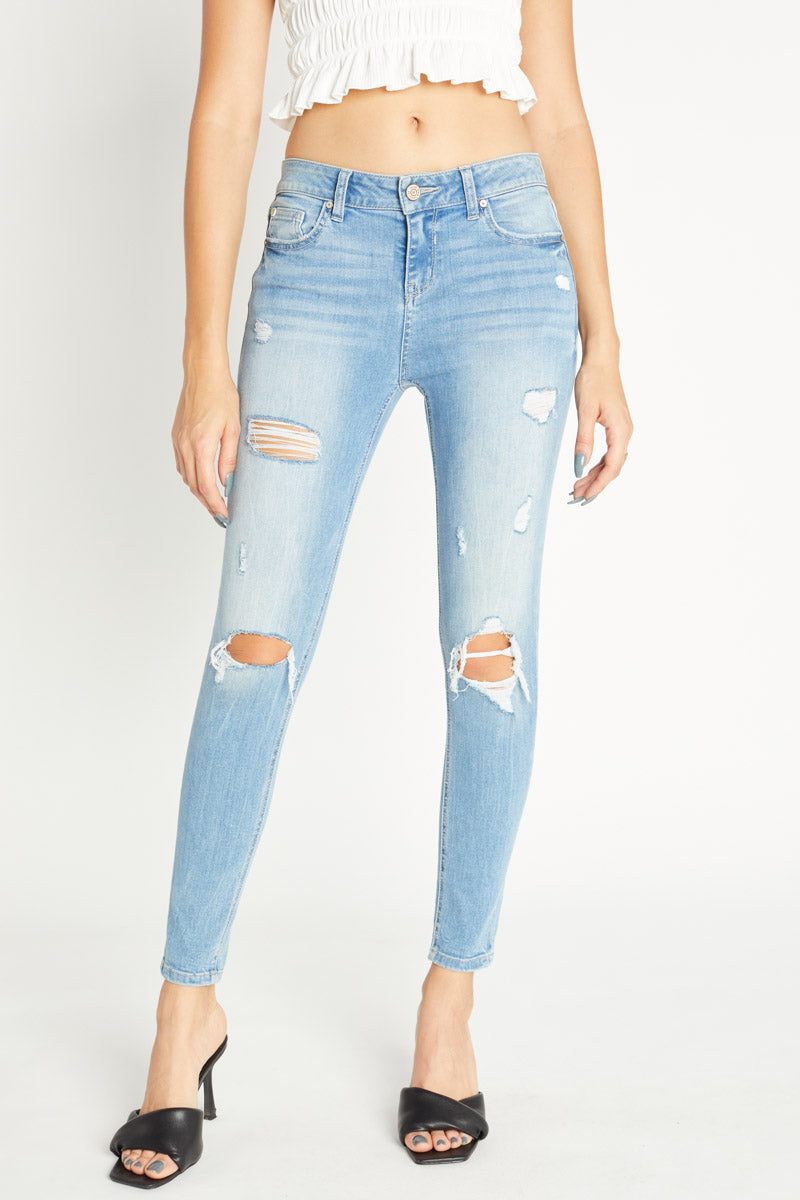 Women's distressed blue skinny pants jeans for casual wear