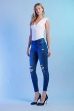 Women's distressed blue skinny pants jeans for stylish casual wear