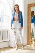 Women's white skinny pants jeans, distressed style for casual wear