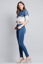 Women's blue skinny pants jeans, stretch denim for everyday wear