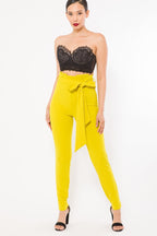 Women's yellow skinny pants jeans with tie waist for stylish outings