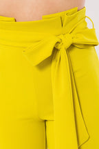 Women's yellow skinny pants jeans with stylish tie waist detail