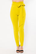 Women's yellow skinny pants jeans with a stylish tie waist