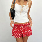 Women's red polka dot skirt pleated, perfect for summer outings