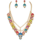 Colorful LA Jewelry Plaza skull charm jewelry for women featuring a necklace and matching earrings