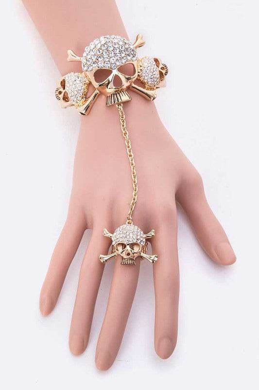 LA Jewelry Plaza Skull Jewelry for Women with Rhinestone-Studded Skull and Crossbones Design