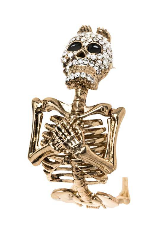 Unique Skull Jewelry for Women in Gold with Rhinestone Detailing and Artistic Skeleton Design