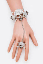 Silver skull jewelry for women bracelet with rhinestones and chain design for bold fashion