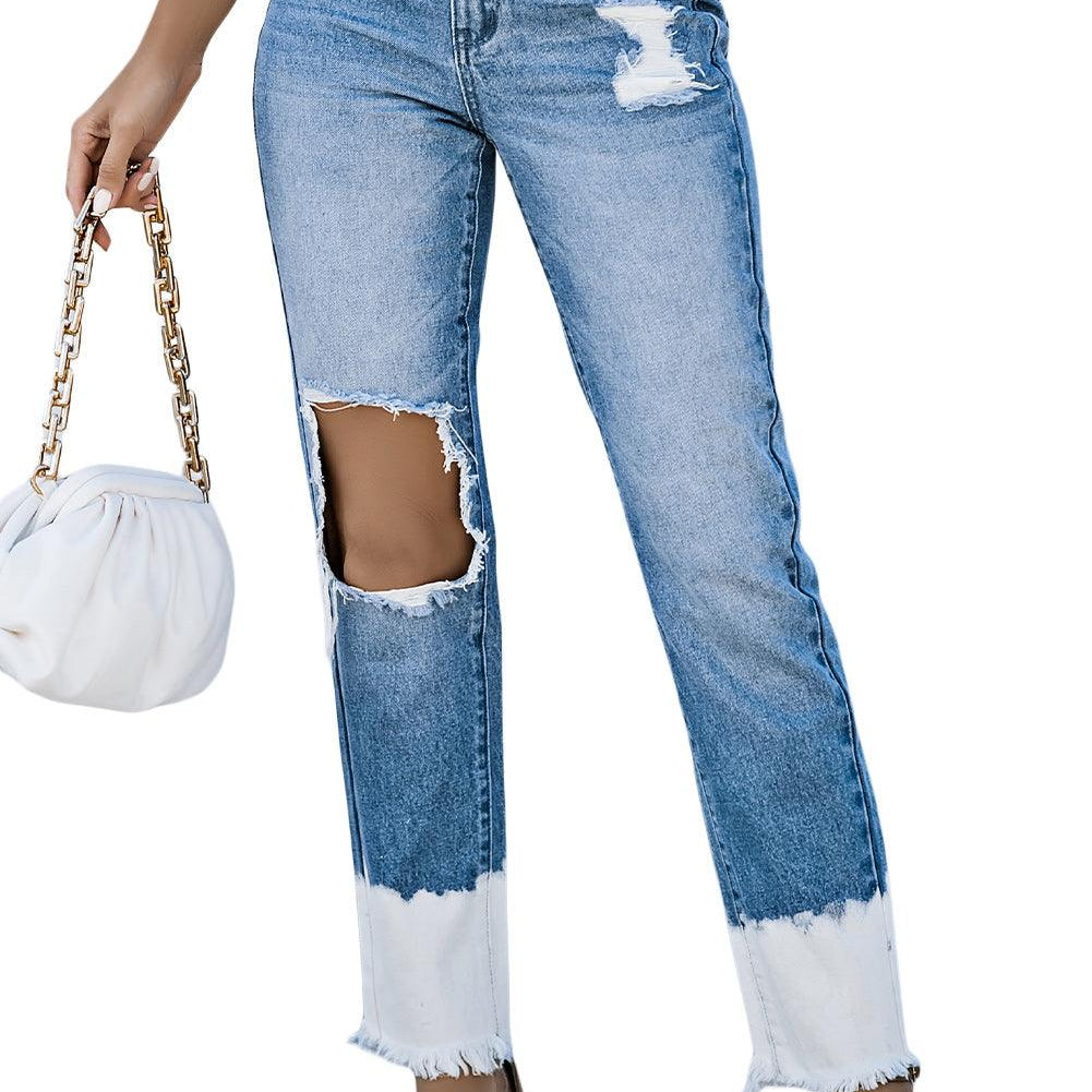 Women's Jeans Sky Blue Washed Distressed High Waist Skinny Jeans