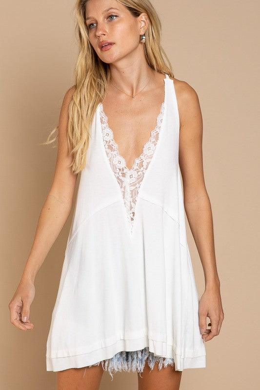 Women's Dresses Sleeveless Deep V-Neck Dress With Lace On Front