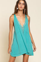 Women's Dresses Sleeveless Deep V-Neck Dress With Lace On Front