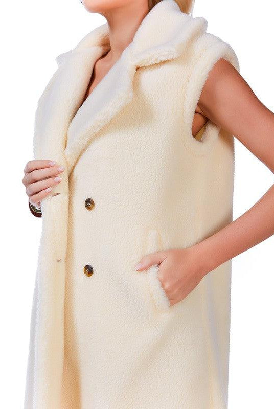 Women's Coats & Jackets Sleeveless Double Breasted Teddy Coat