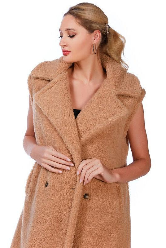Women's Coats & Jackets Sleeveless Double Breasted Teddy Coat