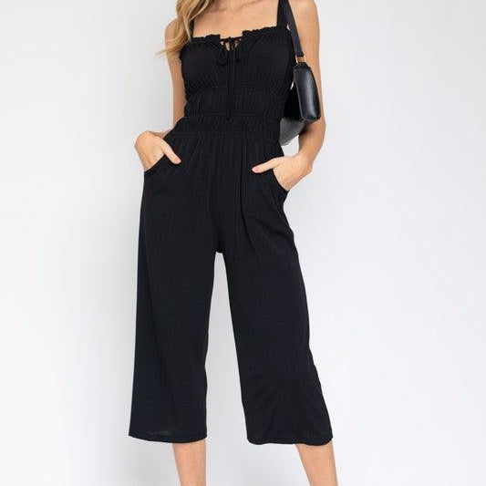 Women's Jumpsuits & Rompers Sleeveless Drawstring Cropped Jumpsuit