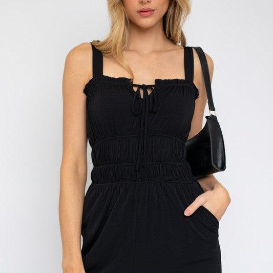 Women's Jumpsuits & Rompers Sleeveless Drawstring Cropped Jumpsuit