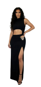 Women's black sleeveless high neck skirt set for clubwear events