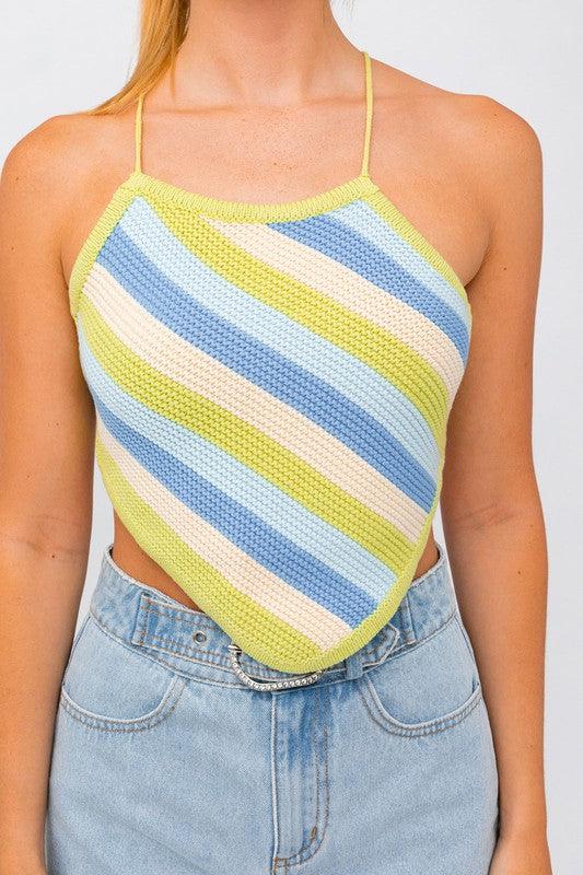 Women's Shirts Sleeveless Knit Cropped Top Pink Or Blue Multi