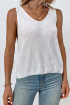 VacationGrabs women's sleeveless knit cross back vest in white, perfect for casual layering in warm weather