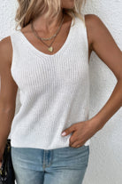 VacationGrabs sleeveless knit cross back vest in white, perfect for warm weather and casual outings