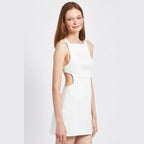 Emory Park White Sleeveless Mini Dress for Vacation with Cut-Out Sides and Square Neckline