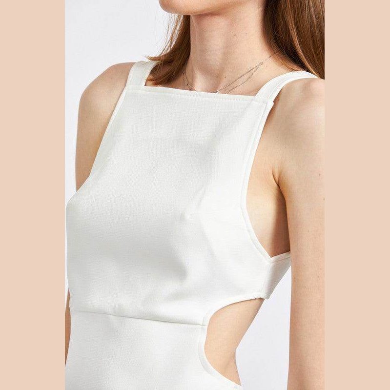 Emory Park sleeveless mini dress for vacation in white with stylish cut-out details