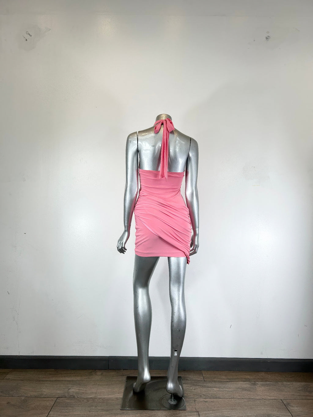 Women's pink sleeveless mini dress halter neck for clubwear