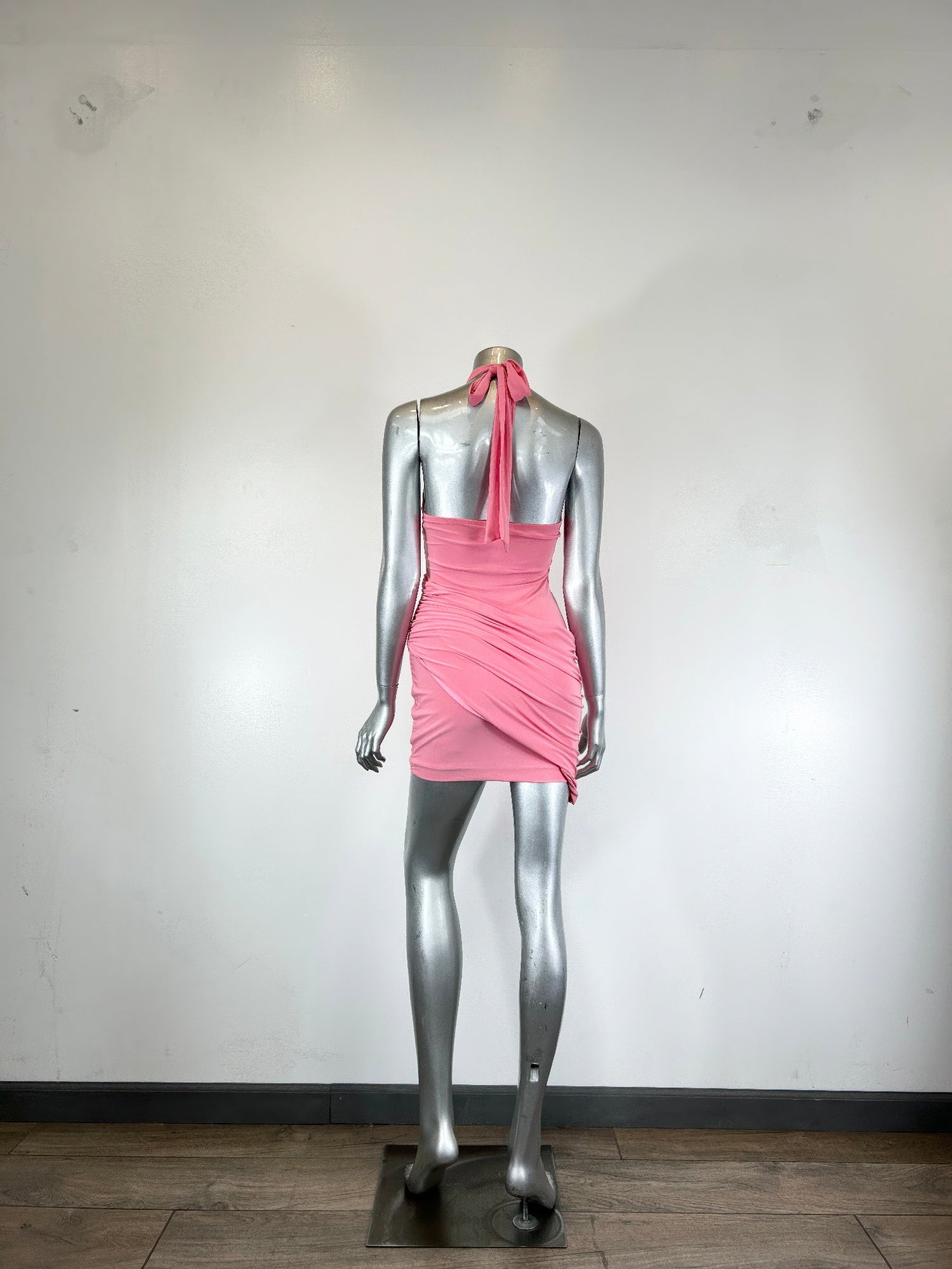 Women's pink sleeveless mini dress halter neck for clubwear