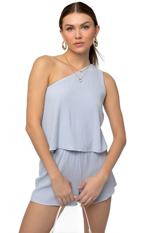 Women's Jumpsuits & Rompers Sleeveless One Shoulder Layered Top Romper