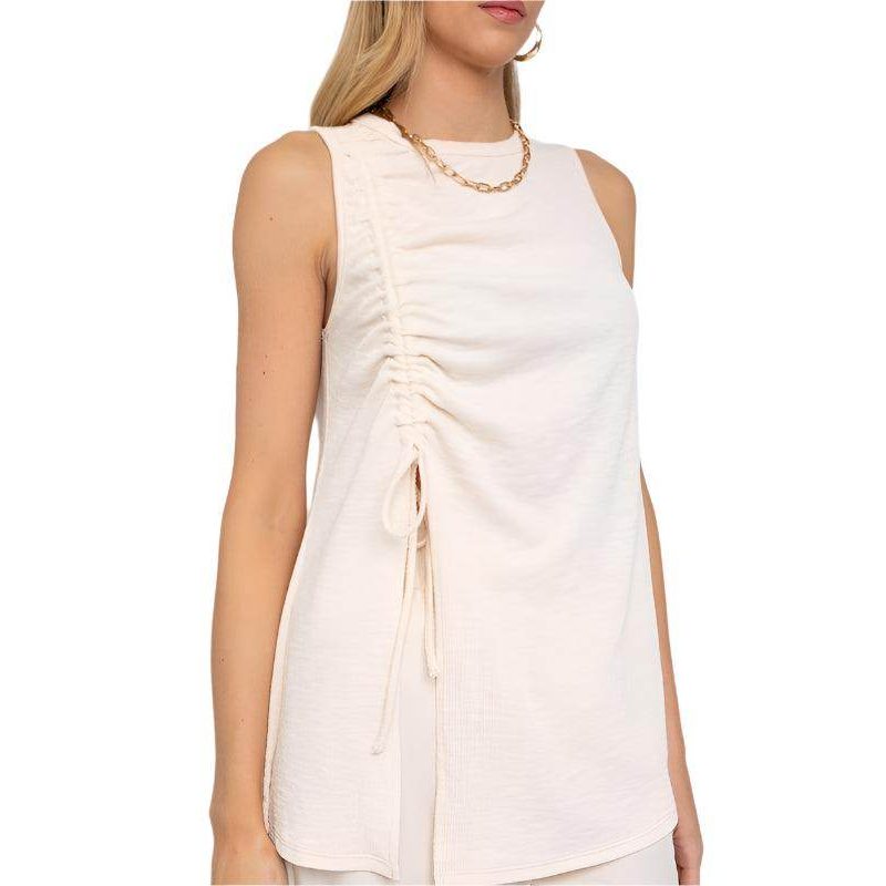 Gilli Women's Sleeveless Ruching Top in Off-White with Side Ties and Elegant Design
