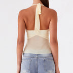 Women's yellow sleeveless sheer blouse, perfect for warm weather