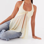 Women's sheer yellow crop top, perfect for summer outings