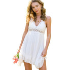 La Miel Women's Sleeveless Summer Dress in White with Ruffle Hem and Lace Details
