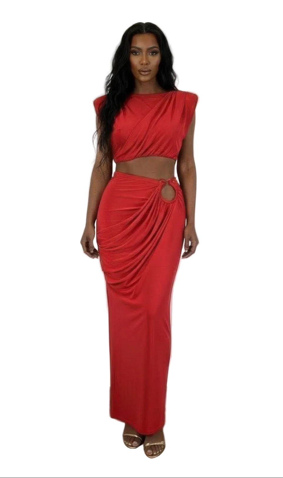 Women's red clubwear dress with sleeveless top with cap shoulders