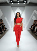 Women's red clubwear dress with sleeveless top with cap shoulders