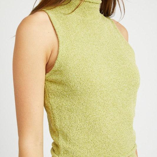 Women's Shirts Sleeveless Turtle Neck Knit Top