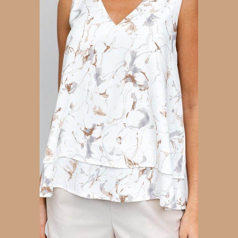 Sleeveless V-Neck Layered Bottom Abstract Top - VacationGrabs