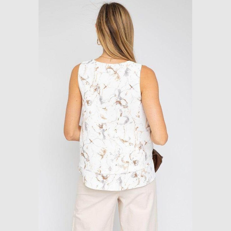 Sleeveless V-Neck Layered Bottom Abstract Top - VacationGrabs