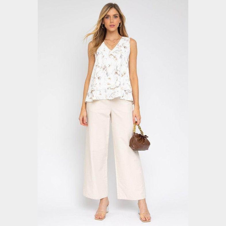 Sleeveless V-Neck Layered Bottom Abstract Top - VacationGrabs