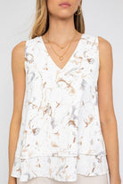 Women's Shirts Sleeveless V-Neck Layered Bottom Abstract Top