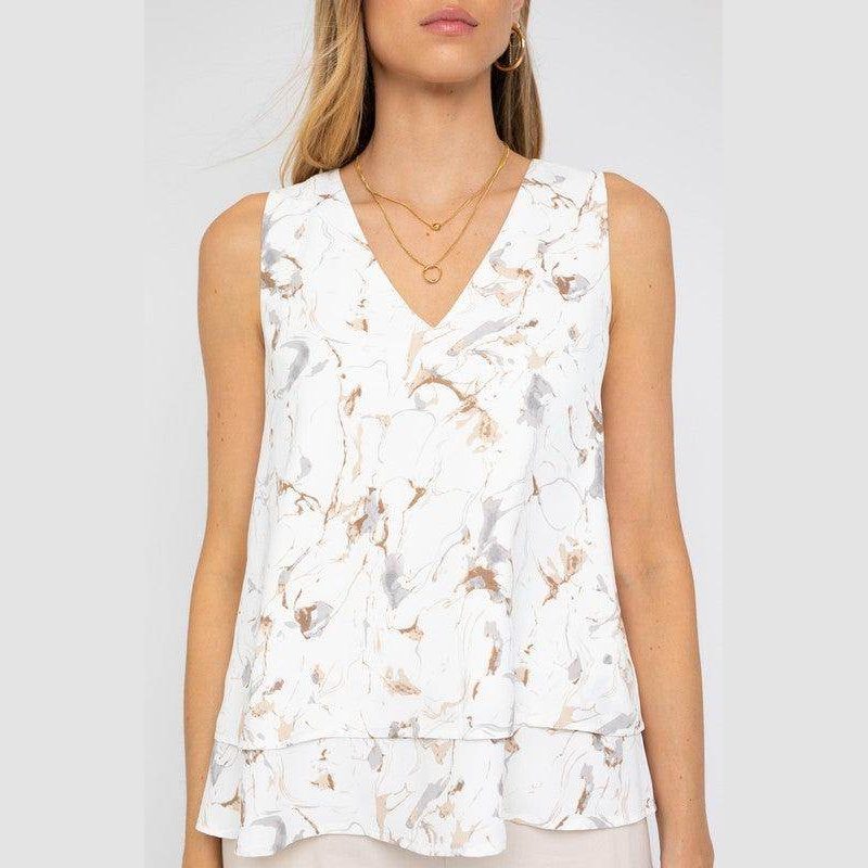 Sleeveless V-Neck Layered Bottom Abstract Top - VacationGrabs