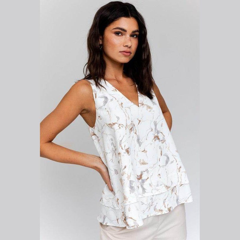Sleeveless V-Neck Layered Bottom Abstract Top - VacationGrabs