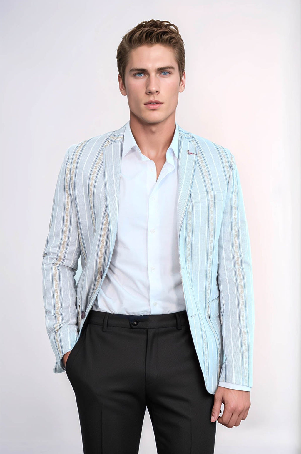 Slim Fit Striped Blue Men Blazer by Wessi – front view