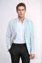 Slim Fit Striped Blue Men Blazer by Wessi – front view