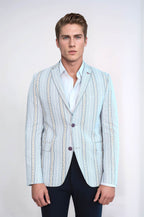 Slim Fit Striped Blue Men Blazer by Wessi – detail view