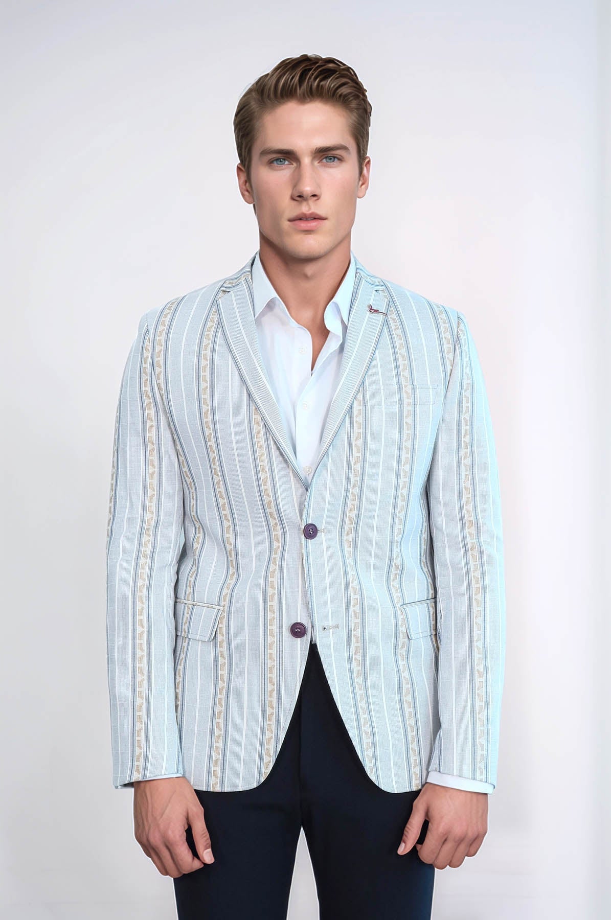 Slim Fit Striped Blue Men Blazer by Wessi – detail view